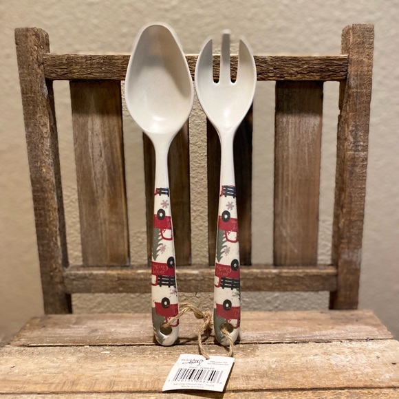 Christmas Serving Utensils, Red Truck Serving Spoon & Serving Fork Set Of 2 - Picture 2 of 16